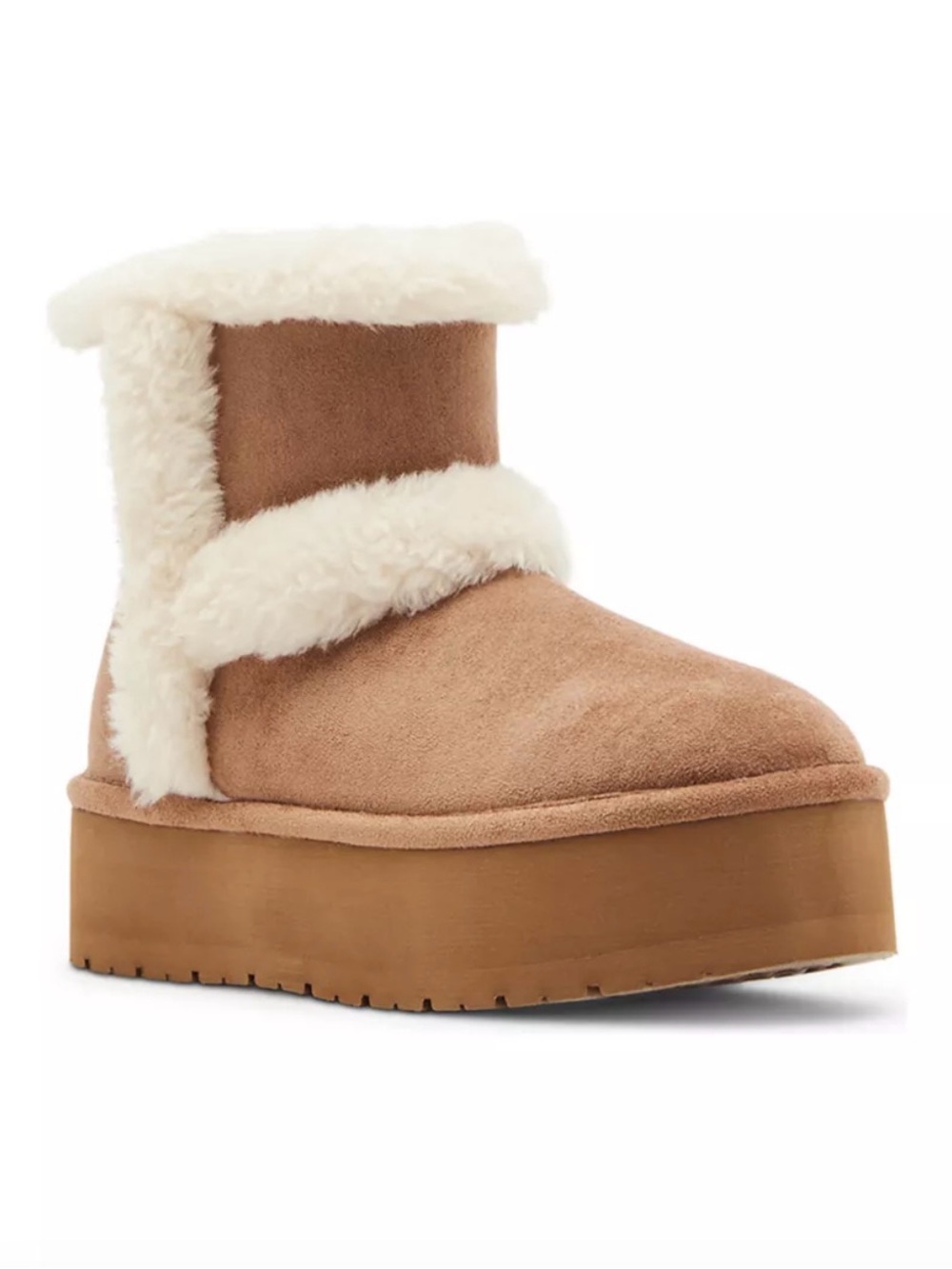 Womens Everette Faux Suede Platform Shearling Ankle Boot - Tan